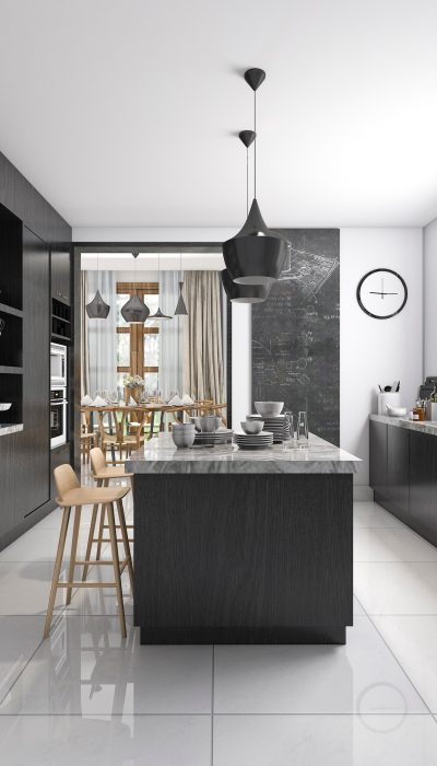 3d rendering nice contemporary style black kitchen
